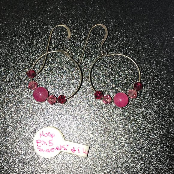 Plum quartz Hoop Earrings with Swarovski - Picture 3 of 4